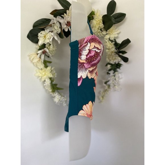 Women's 80s Retro Floral Swimsuit Strapless Convertible Straps Padded Strappy - Picture 9 of 11